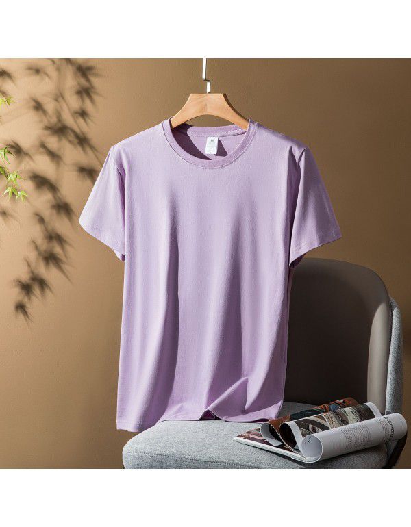 Thick short-sleeved t-shirt Men's and women's combed cotton spring and summer pure color loose fashion brand half-sleeve bottom shirt 