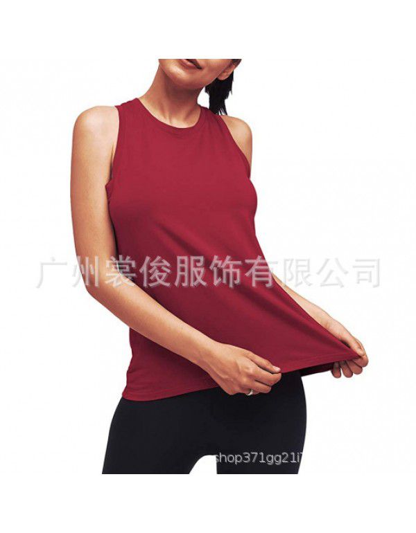 Summer New Women's Wear European and American Yoga Sports Tank Top Women's Fitness Pleated Top Sports T-shirt