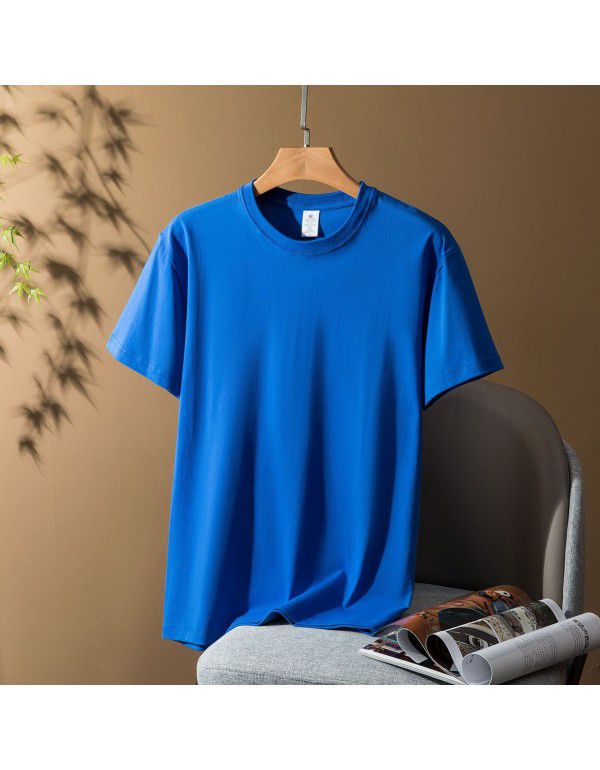 Thick short-sleeved t-shirt Men's and women's combed cotton spring and summer pure color loose fashion brand half-sleeve bottom shirt 