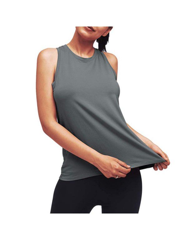 Summer New Women's Wear European and American Yoga Sports Tank Top Women's Fitness Pleated Top Sports T-shirt