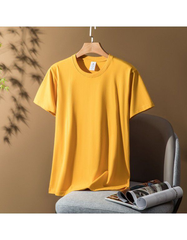 Thick short-sleeved t-shirt Men's and women's combed cotton spring and summer pure color loose fashion brand half-sleeve bottom shirt 