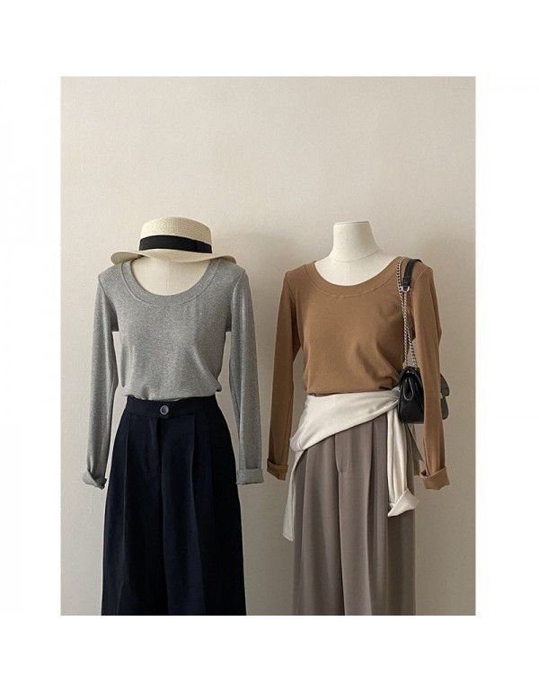 Simple round neck long-sleeved t-shirt for women in spring 