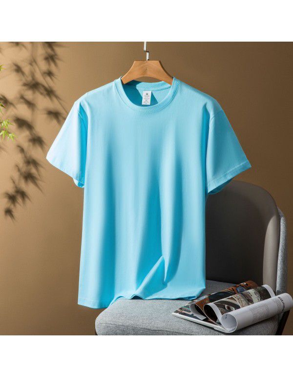 Thick short-sleeved t-shirt Men's and women's combed cotton spring and summer pure color loose fashion brand half-sleeve bottom shirt 