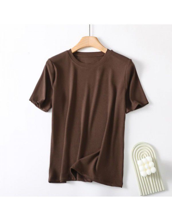 Spring New Modal Cool T-shirt Women's Summer Ice Silk Thread Wrap Neck Short Sleeve Outwear Bottom Shirt 