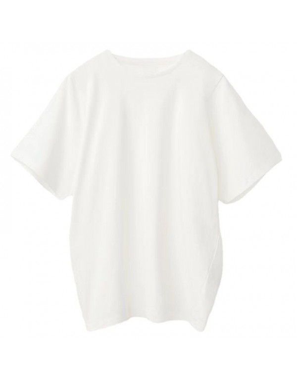 Spring and Summer Perforated Nordic Loose Solid T Shirt Round Neck Casual Fashion Profile Short Sleeve T Shirt Women 