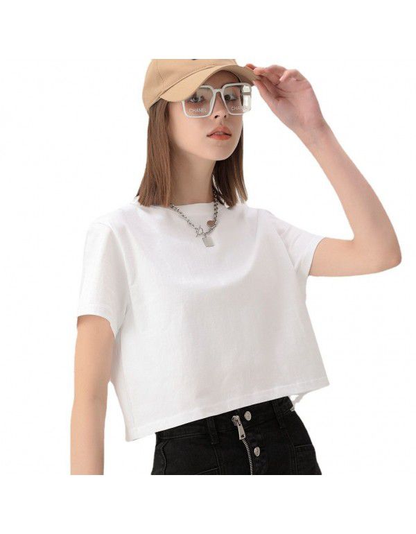 Short sleeve t-shirt women's spring and summer new design sense Small crowd short t-shirt top pure cotton short round neck short sleeve can be printed 
