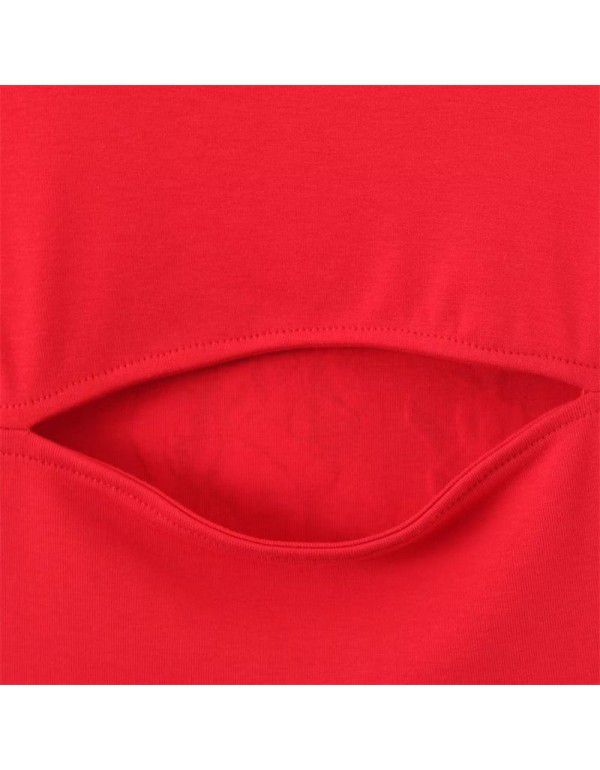 European and American style foreign trade women's clothing 2023 spring new bright red printing back hollow-out high elastic small vest T-shirt for women 