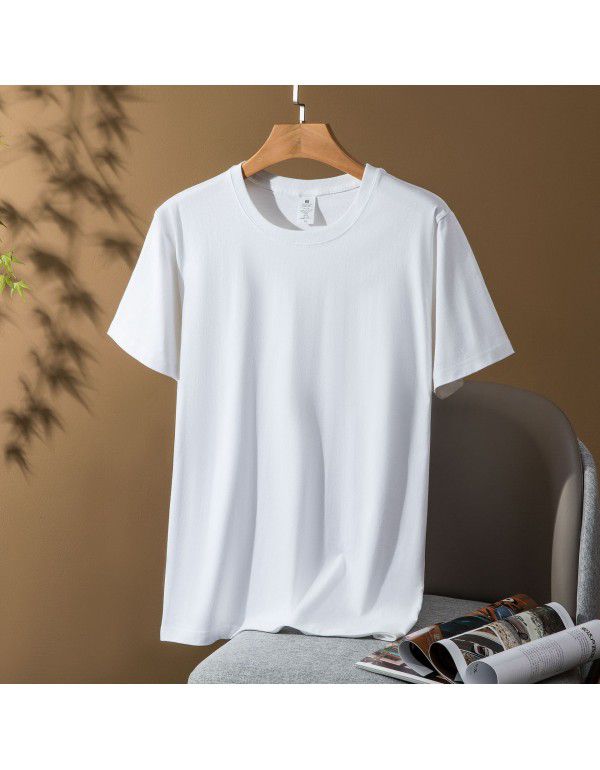 Thick short-sleeved t-shirt Men's and women's combed cotton spring and summer pure color loose fashion brand half-sleeve bottom shirt 
