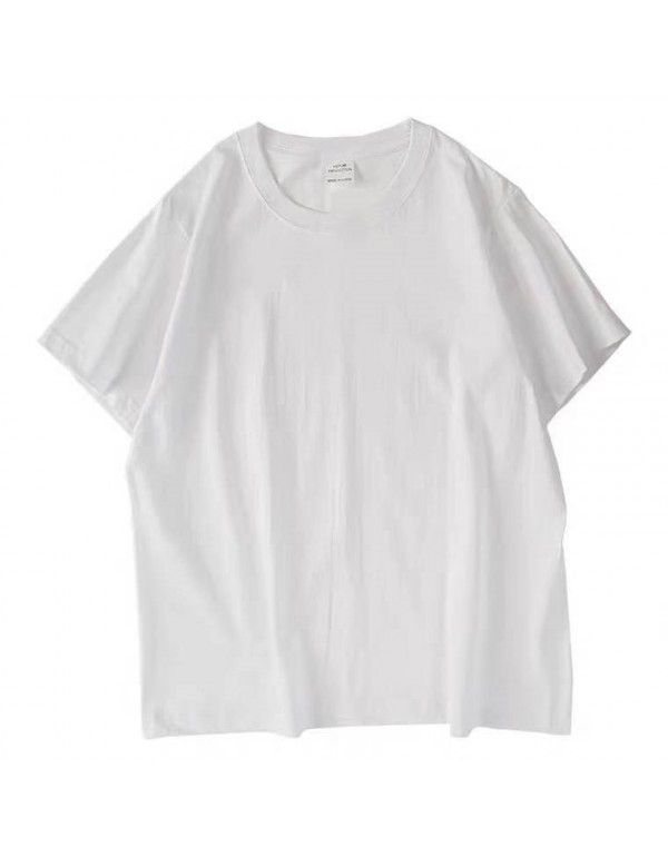 Heavyweight Cotton Loose Short Sleeve T-shirt Women's Summer Japanese Underlay Solid Color T-shirt Top