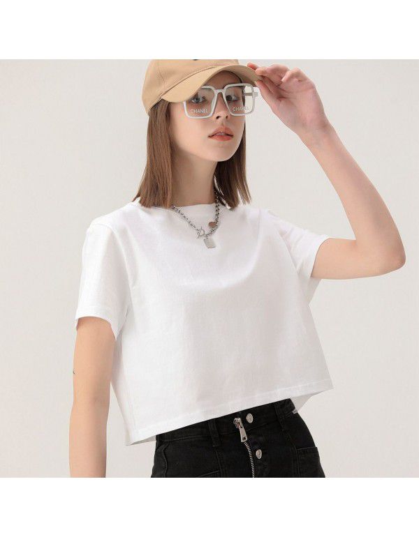 Short sleeve t-shirt women's spring and summer new design sense Small crowd short t-shirt top pure cotton short round neck short sleeve can be printed 