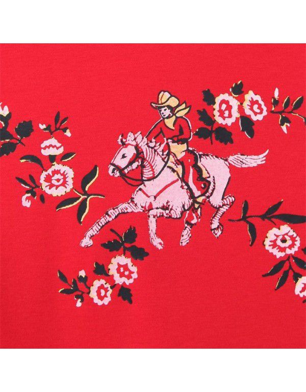 European and American style foreign trade women's clothing 2023 spring new bright red printing back hollow-out high elastic small vest T-shirt for women 