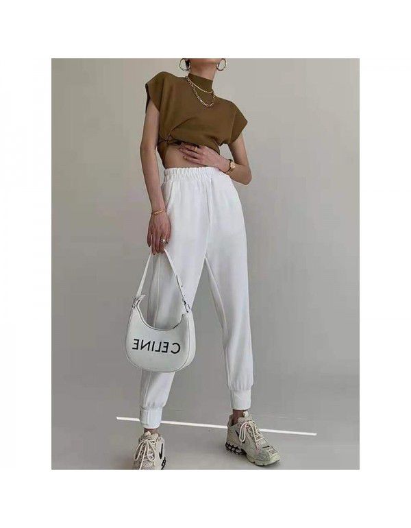 Korean version of the new half high neck camisole knitted vest T-shirt for women's simple loose short sleeve top summer