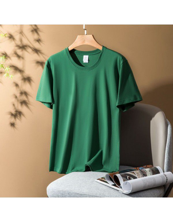 Thick short-sleeved t-shirt Men's and women's combed cotton spring and summer pure color loose fashion brand half-sleeve bottom shirt 