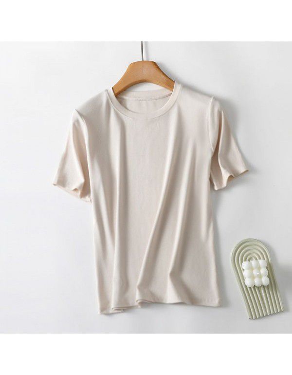 Spring New Modal Cool T-shirt Women's Summer Ice Silk Thread Wrap Neck Short Sleeve Outwear Bottom Shirt 