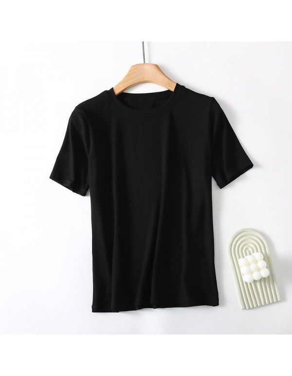 Spring New Modal Cool T-shirt Women's Summer Ice Silk Thread Wrap Neck Short Sleeve Outwear Bottom Shirt 