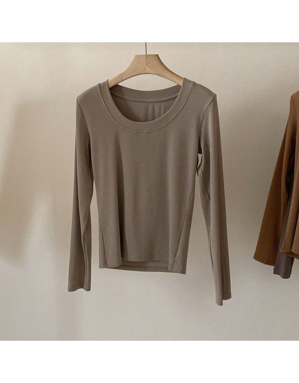 Simple round neck long-sleeved t-shirt for women in spring 