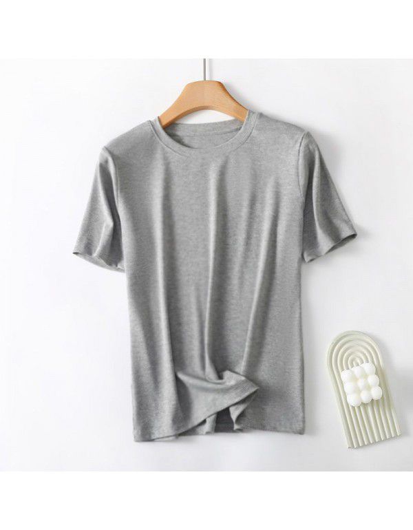 Spring New Modal Cool T-shirt Women's Summer Ice Silk Thread Wrap Neck Short Sleeve Outwear Bottom Shirt 