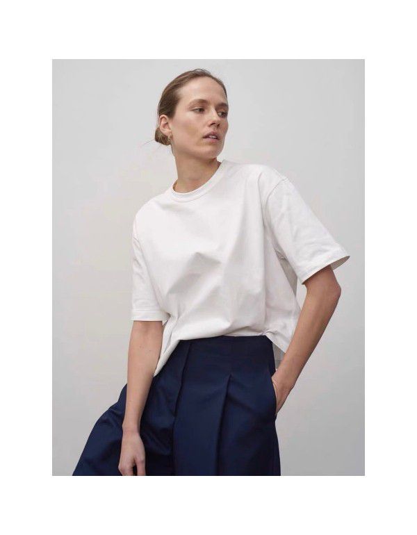 Spring and Summer Perforated Nordic Loose Solid T Shirt Round Neck Casual Fashion Profile Short Sleeve T Shirt Women 