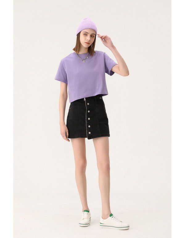 Short sleeve t-shirt women's spring and summer new design sense Small crowd short t-shirt top pure cotton short round neck short sleeve can be printed 