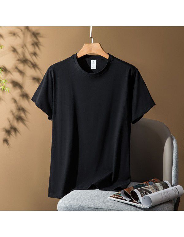 Thick short-sleeved t-shirt Men's and women's combed cotton spring and summer pure color loose fashion brand half-sleeve bottom shirt 