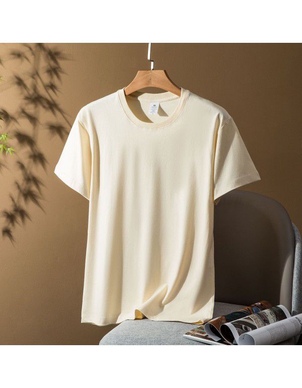Thick short-sleeved t-shirt Men's and women's combed cotton spring and summer pure color loose fashion brand half-sleeve bottom shirt 