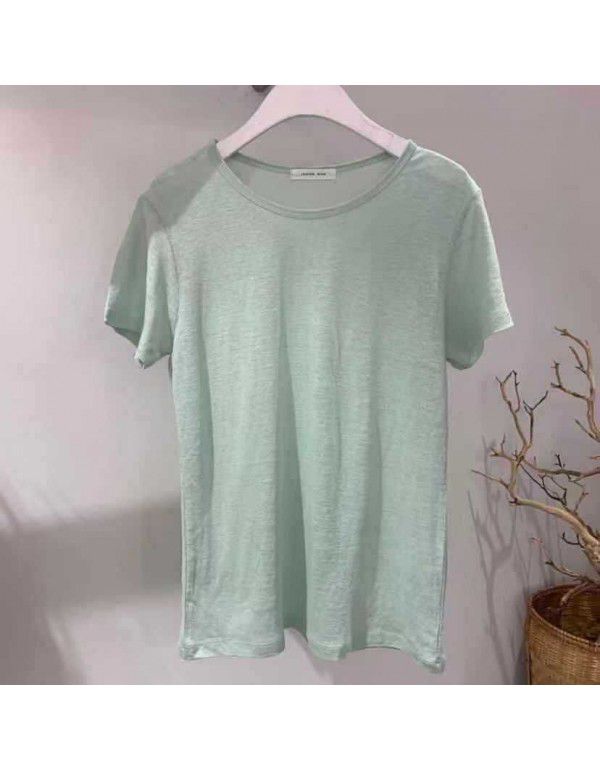 Korea East Gate Summer New Pure Color Slub Cotton Loose Versatile Casual Basecoat Short Sleeve T-shirt Women 