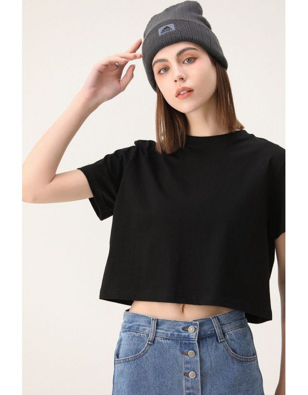 Short sleeve t-shirt women's spring and summer new design sense Small crowd short t-shirt top pure cotton short round neck short sleeve can be printed 