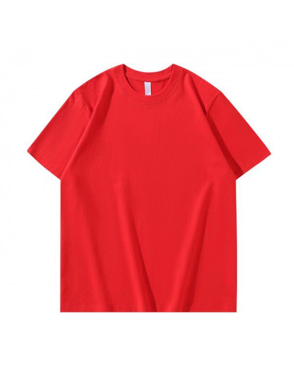 Thick short-sleeved t-shirt Men's and women's combed cotton spring and summer pure color loose fashion brand half-sleeve bottom shirt 
