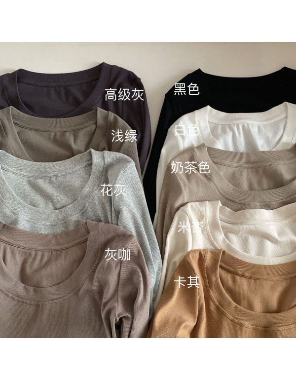 Simple round neck long-sleeved t-shirt for women in spring 