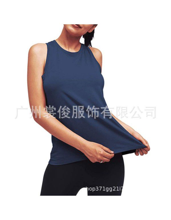 Summer New Women's Wear European and American Yoga Sports Tank Top Women's Fitness Pleated Top Sports T-shirt