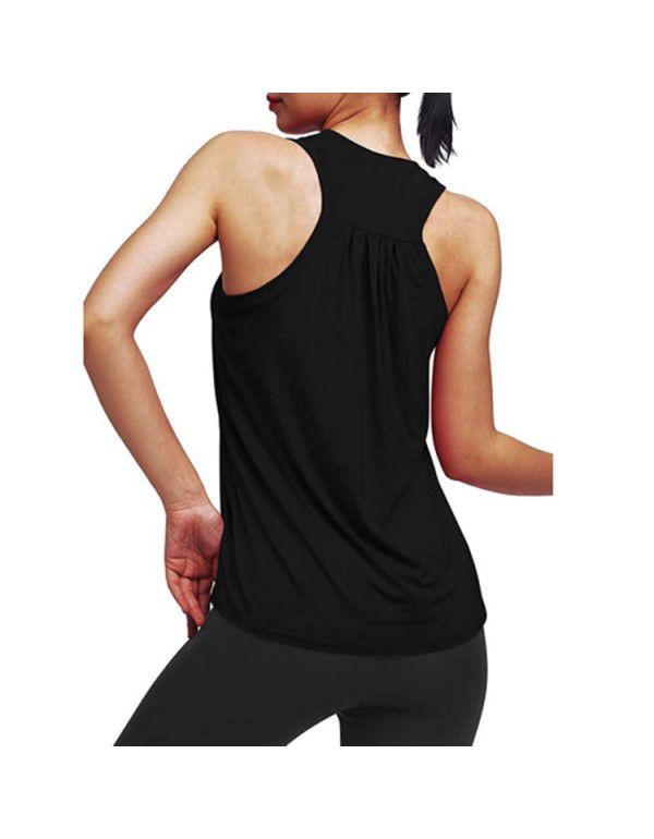 Summer New Women's Wear European and American Yoga Sports Tank Top Women's Fitness Pleated Top Sports T-shirt