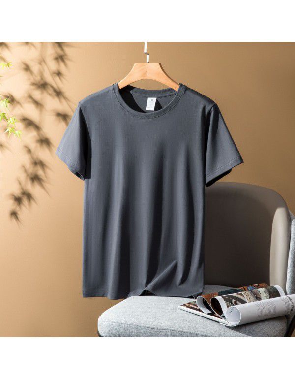 Thick short-sleeved t-shirt Men's and women's combed cotton spring and summer pure color loose fashion brand half-sleeve bottom shirt 