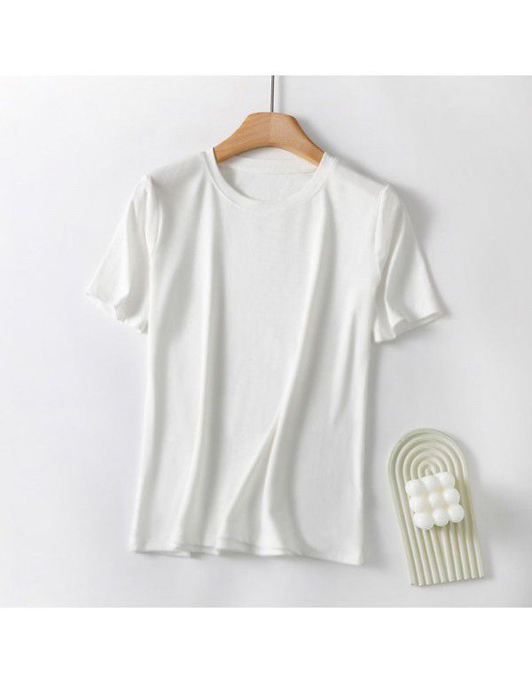 Spring New Modal Cool T-shirt Women's Summer Ice Silk Thread Wrap Neck Short Sleeve Outwear Bottom Shirt 