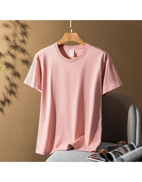 Thick short-sleeved t-shirt Men's and women's combed cotton spring and summer pure color loose fashion brand half-sleeve bottom shirt 