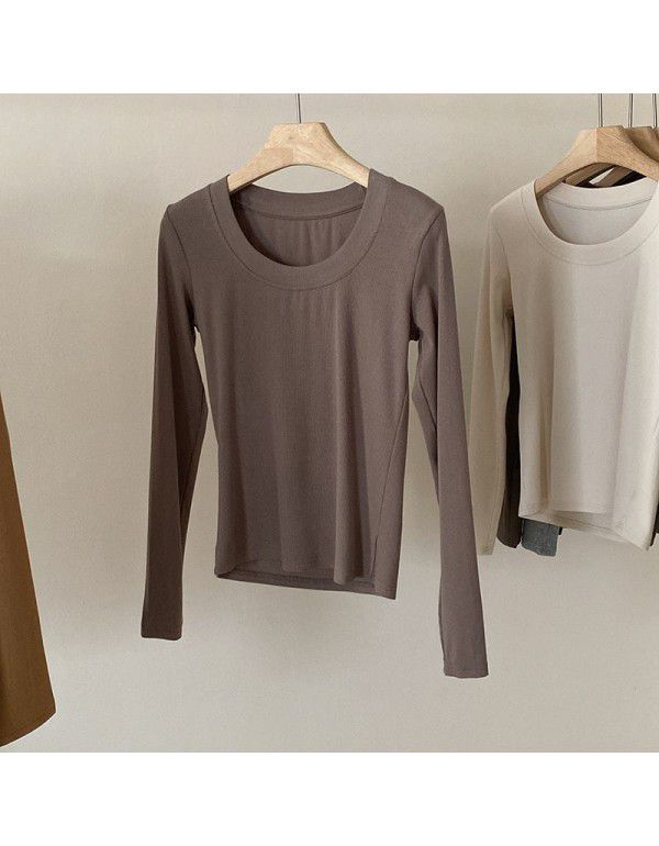 Simple round neck long-sleeved t-shirt for women in spring 