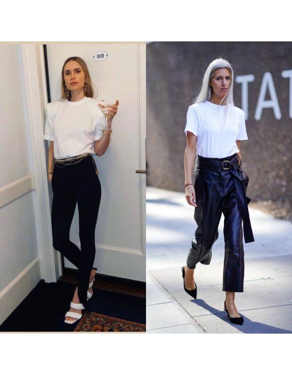 Spring and Summer Perforated Nordic Loose Solid T Shirt Round Neck Casual Fashion Profile Short Sleeve T Shirt Women 