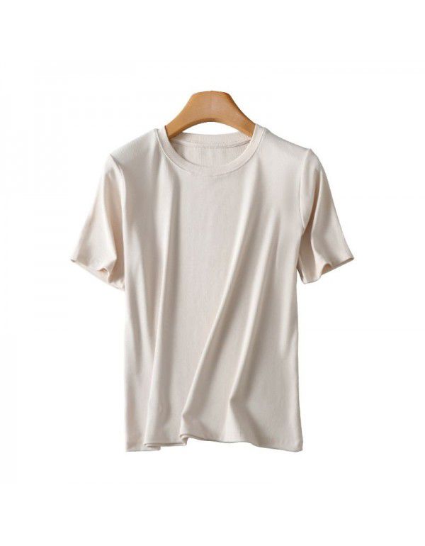 Spring New Modal Cool T-shirt Women's Summer Ice Silk Thread Wrap Neck Short Sleeve Outwear Bottom Shirt 