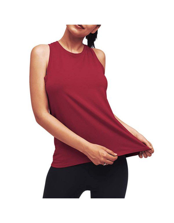 Summer New Women's Wear European and American Yoga Sports Tank Top Women's Fitness Pleated Top Sports T-shirt