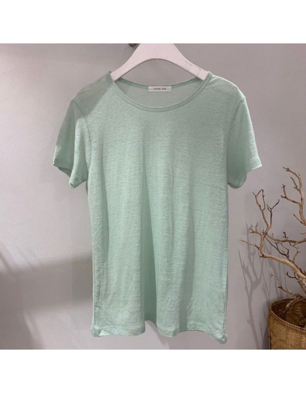 Korea East Gate Summer New Pure Color Slub Cotton Loose Versatile Casual Basecoat Short Sleeve T-shirt Women 