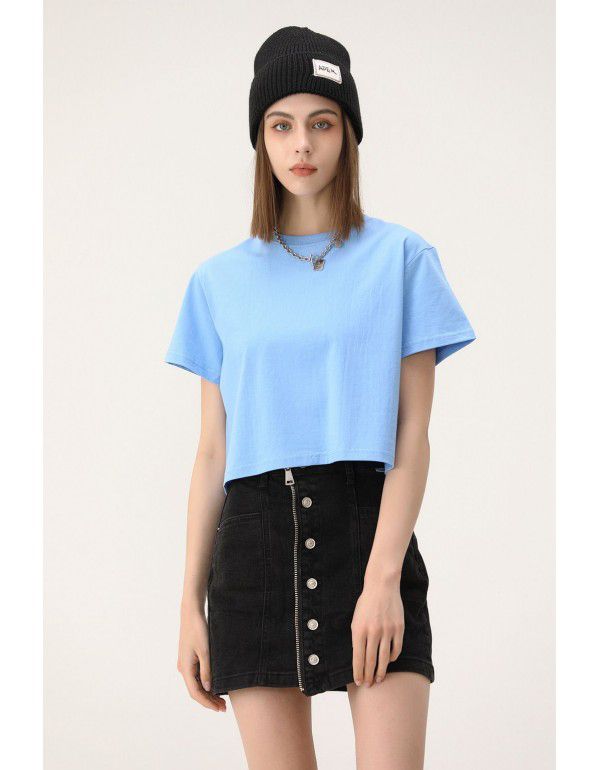 Short sleeve t-shirt women's spring and summer new design sense Small crowd short t-shirt top pure cotton short round neck short sleeve can be printed 