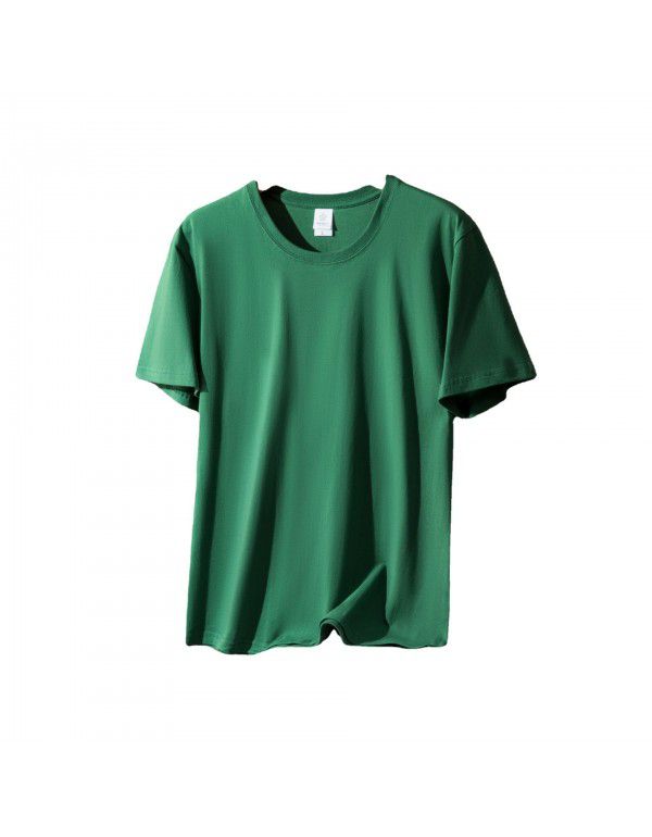 Thick short-sleeved t-shirt Men's and women's combed cotton spring and summer pure color loose fashion brand half-sleeve bottom shirt 