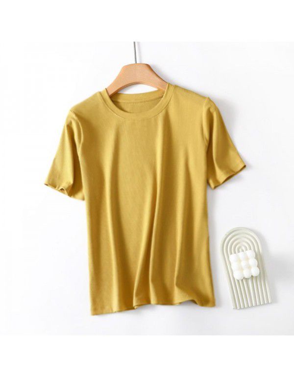 Spring New Modal Cool T-shirt Women's Summer Ice Silk Thread Wrap Neck Short Sleeve Outwear Bottom Shirt 