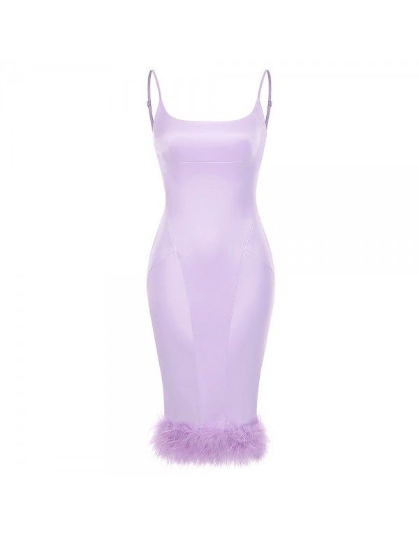 Sexy Wrapped Hip Strap Dress Ostrich Hair Dress High Quality Dress