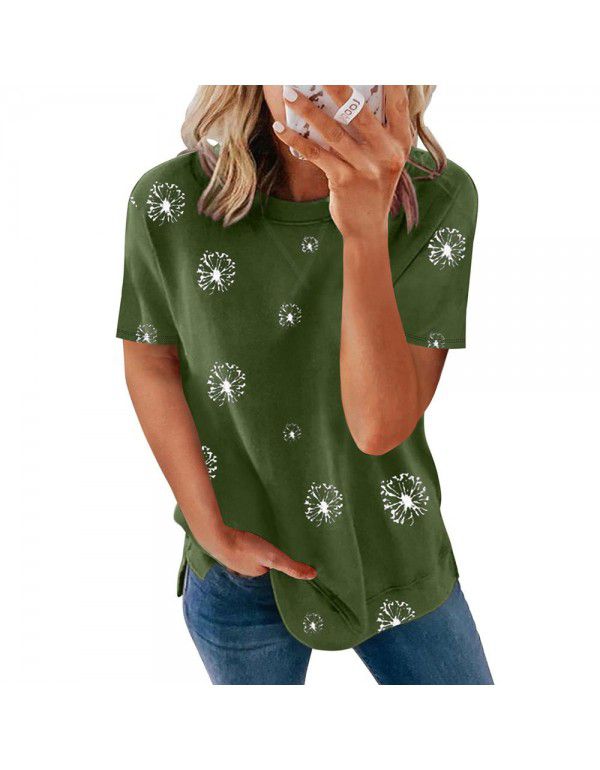 Shiying Short Sleeve T-shirt Women's European Summer New Stripe Pattern Women's Loose Round Neck Top Women