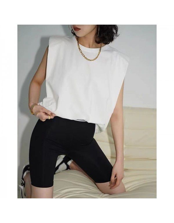 Summer French white right-angled shoulder vest, camisole, female minority design, thin shoulder pad, sleeveless T-shirt, loose top 