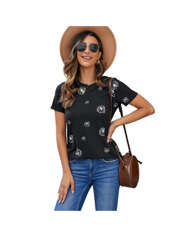 Shiying Short Sleeve T-shirt Women's European Summer New Stripe Pattern Women's Loose Round Neck Top Women