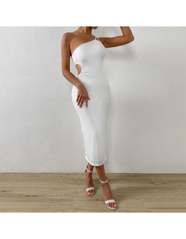 Women's Adjustable Unilateral Shoulder Strap Slim Slim Slim Slim Slim Dress with Open Backpack Hip Sexy Bottom Skirt Slim Fit