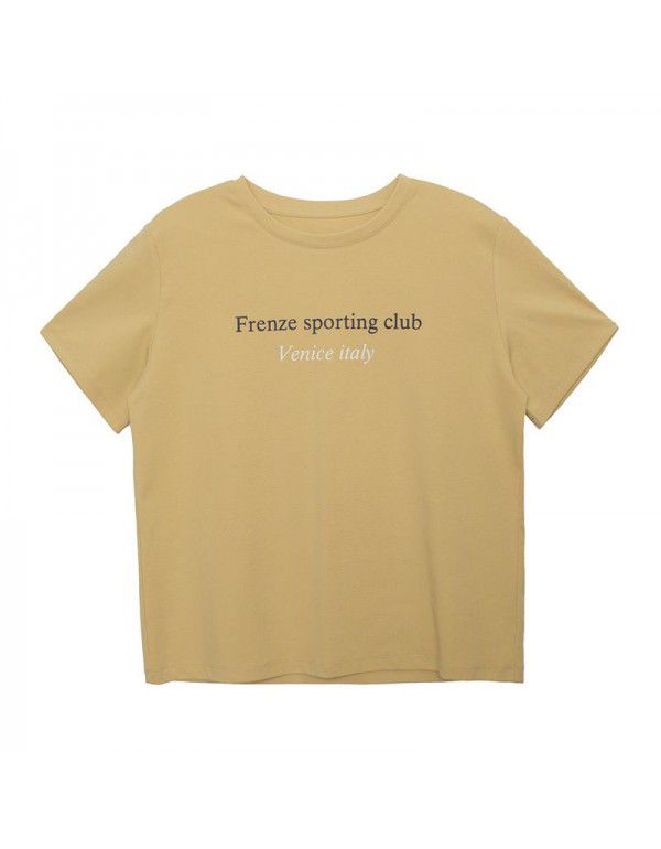 Early spring new Korean letter round neck short-sleeved T-shirt for women's basic style 