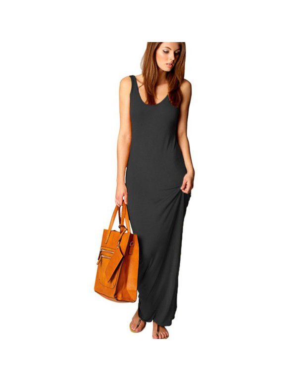 Summer New Casual Women's Sexy Tank Top Long Dress Sleeveless Slim Fit Dress 