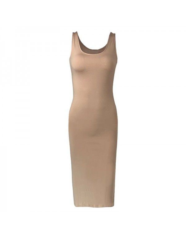 Summer New Casual Women's Sexy Tank Top Long Dress Sleeveless Slim Fit Dress 
